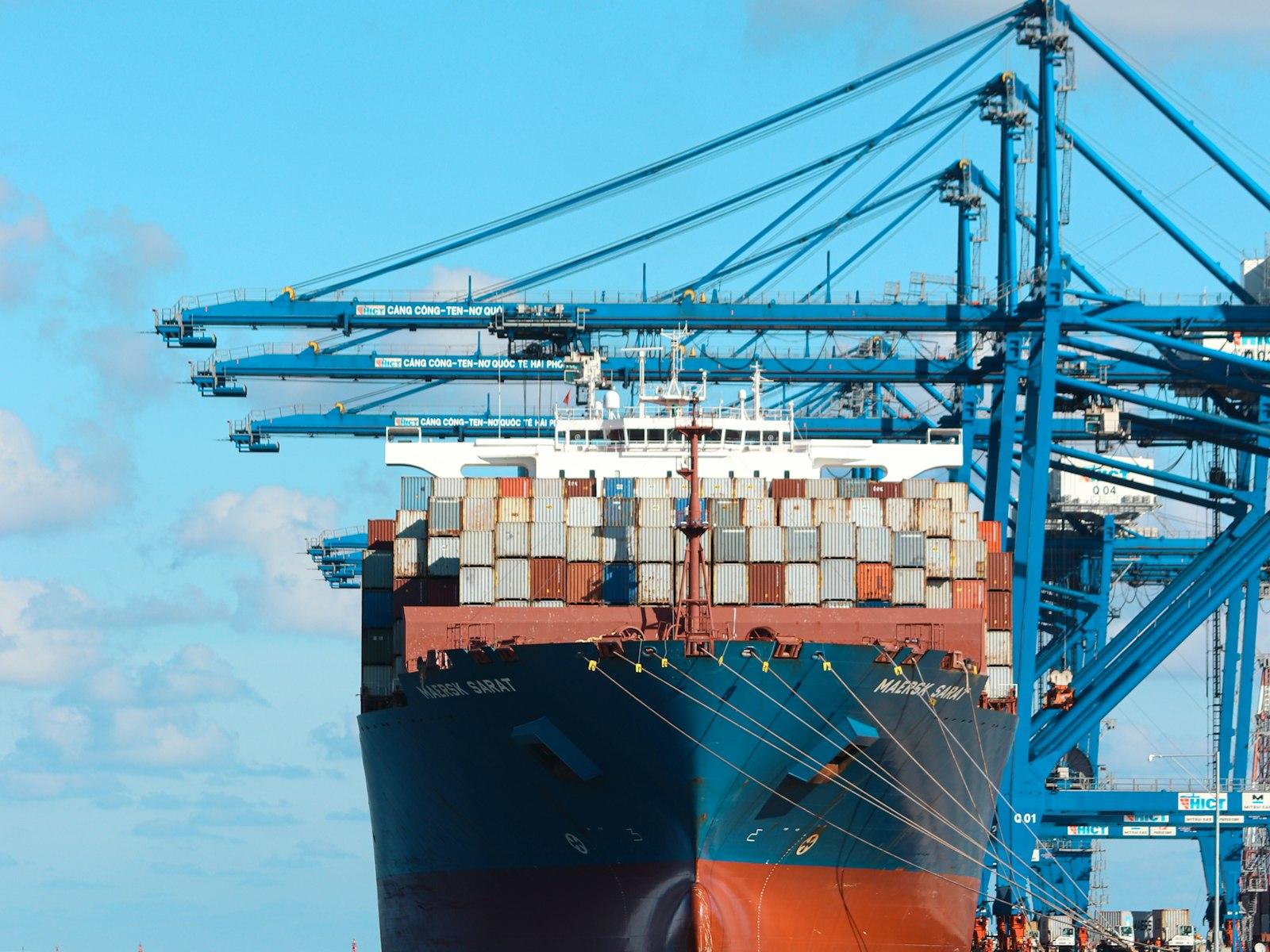 Cargo ship docked for bulk commodity handling