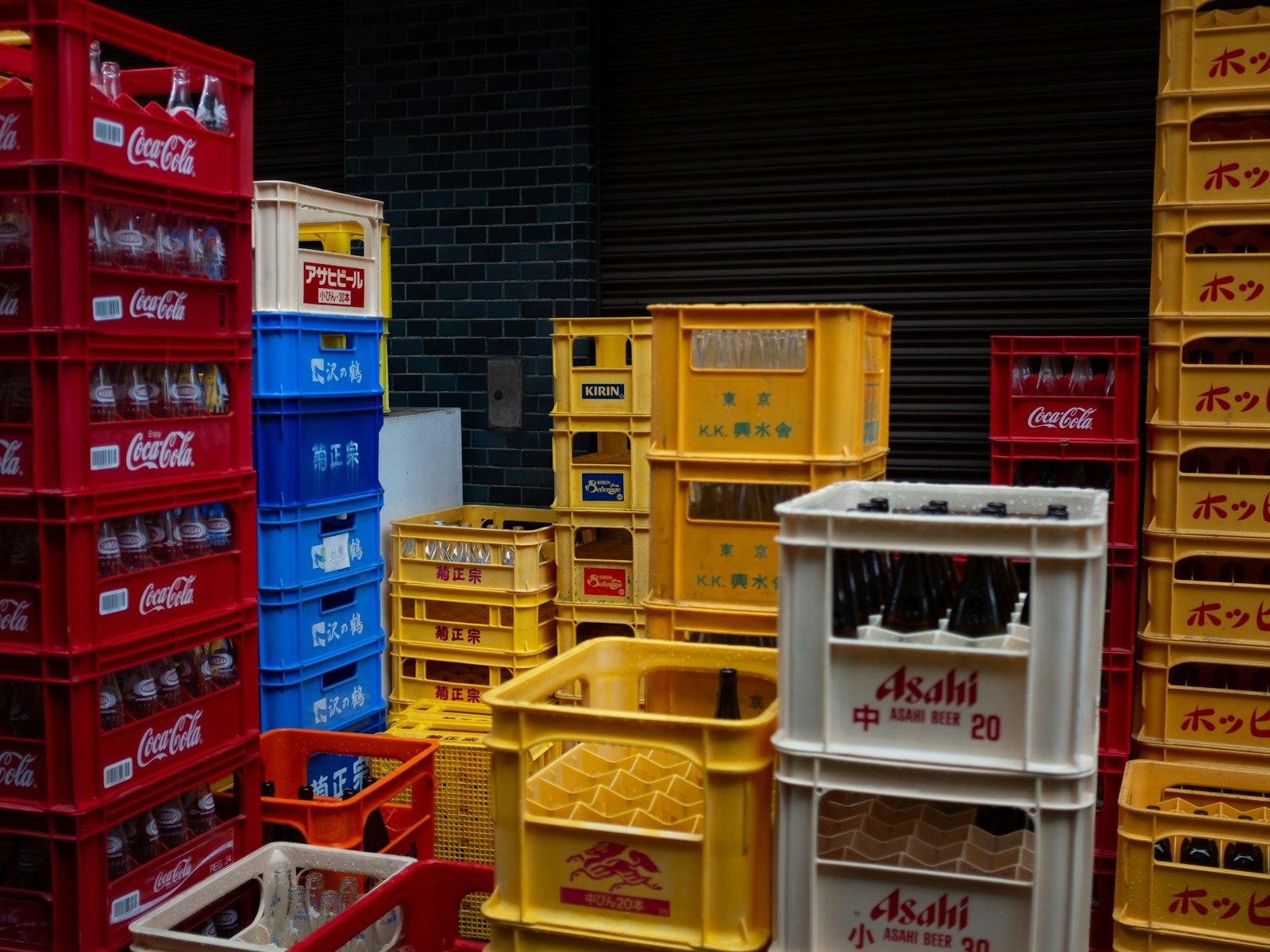 Stacked beverage crates prepared for retail distribution