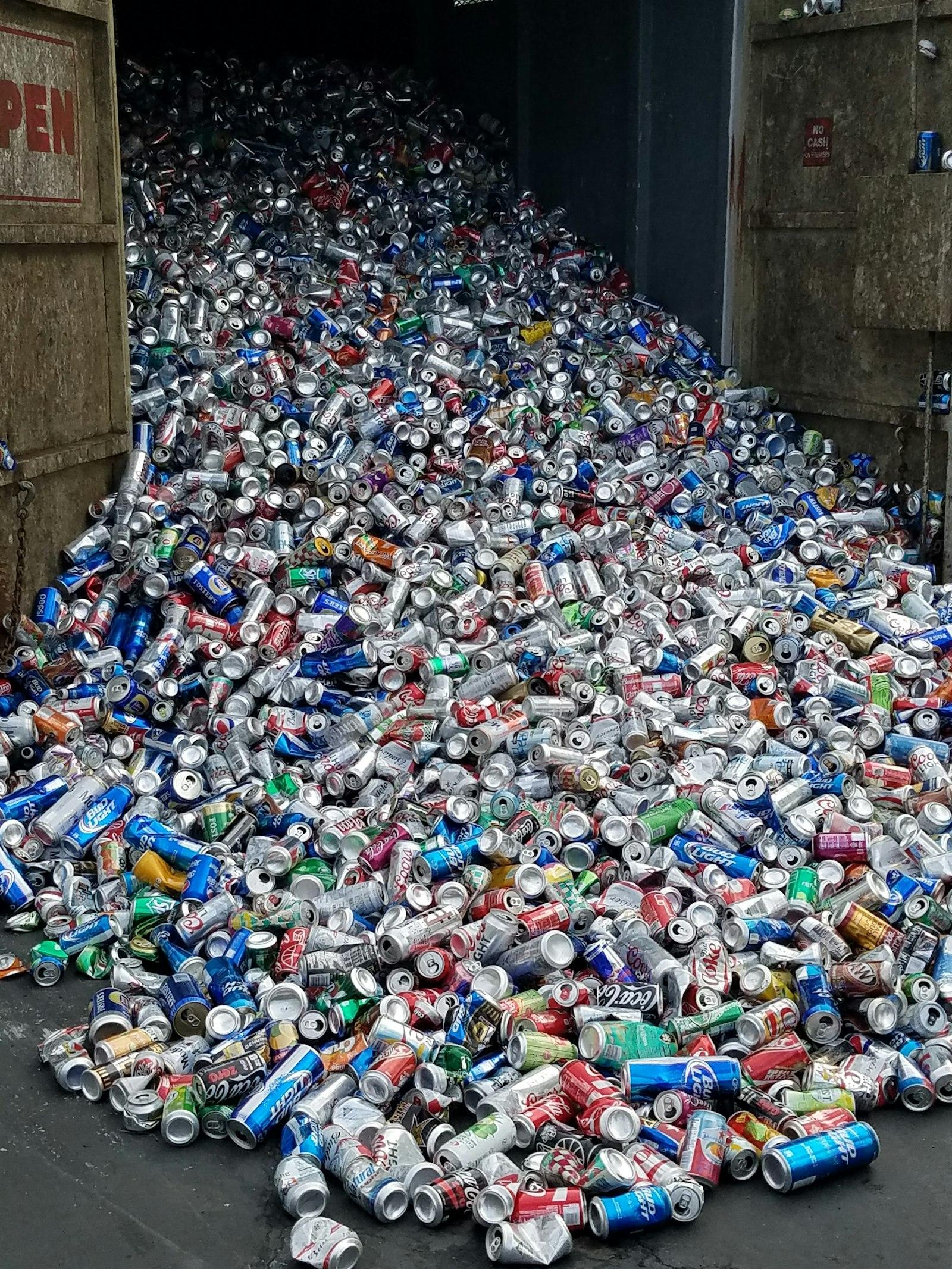 Used beverage cans collected in bulk for recycling